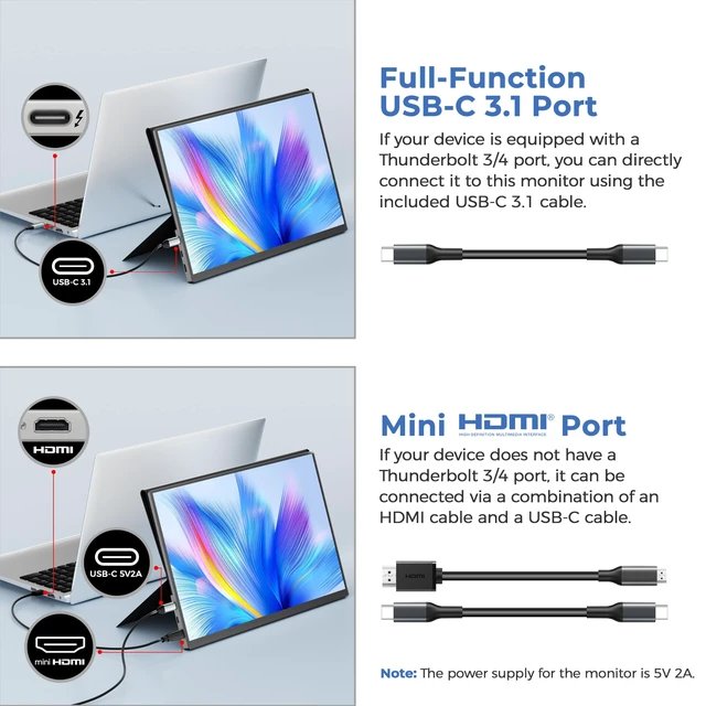 Alt view image 7 of 7 - Portable Monitor 14 Inch FHD 1920×1200 IPS USB-C HDMI Second Screen Ultra-Slim 16:10 Display with 103% sRGB, Speakers & Protective Cover, Compatible with Laptop/PC/MacBook/Phone/Xbox/PS4/PS5/TV