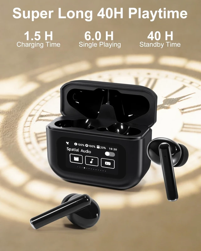 Alt view image 5 of 7 - Wireless Earbuds Bluetooth Headphones with LED Touchsceen, Black IPX7 Waterproof Wireless Earphones, Hi-Fi Stereo & 68H Playtime, ANC ENC Noise Cancelling, for Work/Running/Trave