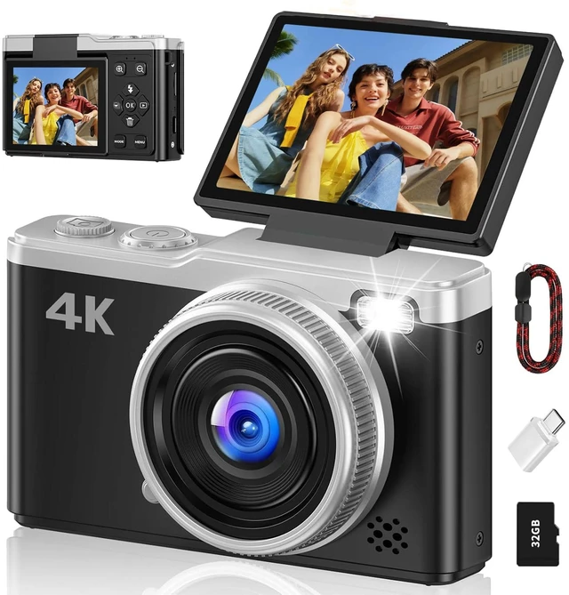 Main image of 4K Digital Camera for Photography, 64MP Point and Shoot Digital Cameras with 16X Digital Zoom, 2.4 180°Flip Screen Compact Travel Camera Auto Focus Vlogging Camera for YouTube Video (Black)