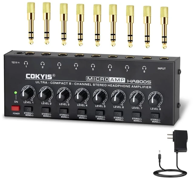 Main image of Headphone Amplifier - Stereo/Mono Switching Ultra-Compact Audio Mini Amplifier with Power Upgraded Headphone Amplifier 8 Channel Suitable for Sound Mixer, Metal, HA800S