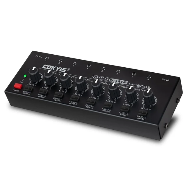 Alt view image 3 of 7 - Headphone Amplifier - Stereo/Mono Switching Ultra-Compact Audio Mini Amplifier with Power Upgraded Headphone Amplifier 8 Channel Suitable for Sound Mixer, Metal, HA800S