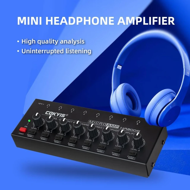 Alt view image 5 of 7 - Headphone Amplifier - Stereo/Mono Switching Ultra-Compact Audio Mini Amplifier with Power Upgraded Headphone Amplifier 8 Channel Suitable for Sound Mixer, Metal, HA800S