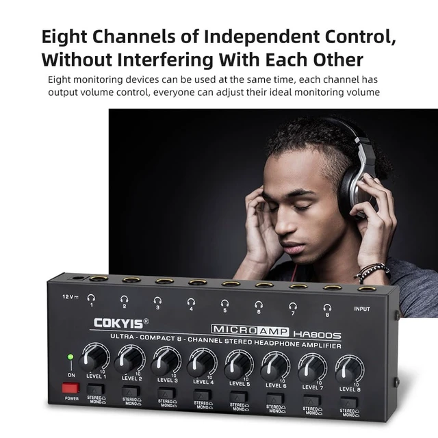 Alt view image 7 of 7 - Headphone Amplifier - Stereo/Mono Switching Ultra-Compact Audio Mini Amplifier with Power Upgraded Headphone Amplifier 8 Channel Suitable for Sound Mixer, Metal, HA800S