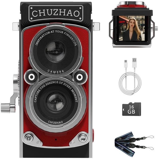 Main image of CHUZHAO Vintage Mini Digital Camera, Retro-Style Point and Shoot, 16GB Card 1080P Video,12MP Photo Autofocus,Portable Compact Pocket Travel Camera,for Beginners Teens Adults, Red
