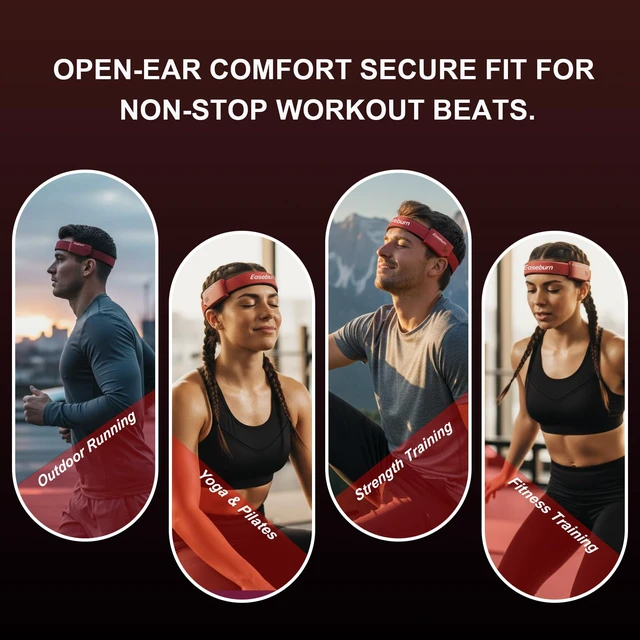Alt view image 6 of 7 - Open Ear Bluetooth Headband Headphones, Air Conduction Wireless Sport Headphones, Sweatproof Breathable Washable Running Headphones for Workout Outdoor Sports (Red)