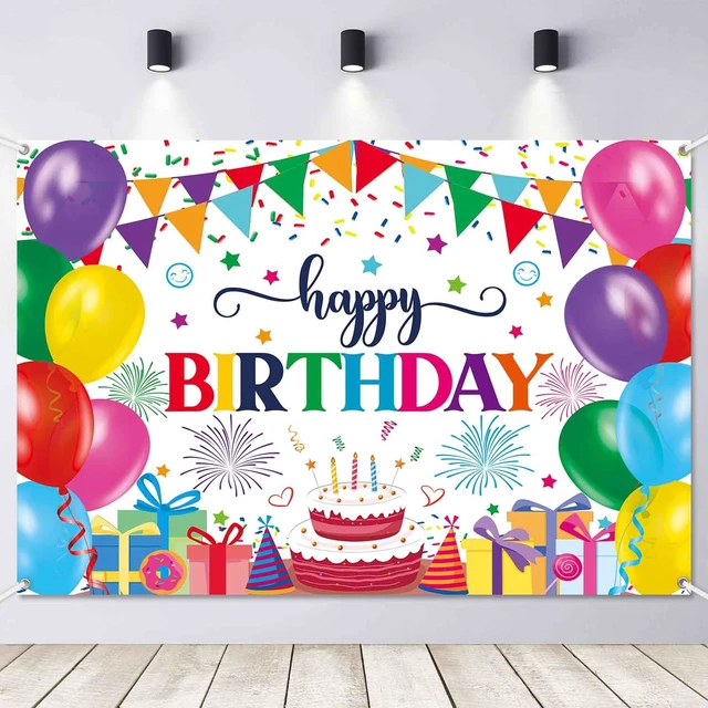 Alt view image 2 of 7 - 7x5ft Colorful Happy Birthday Banner Backdrop Large Birthday Party Decorations Supplies for Kids Women Men Indoor Outdoor Rainbow Balloons Photography Background Cloth Reusable