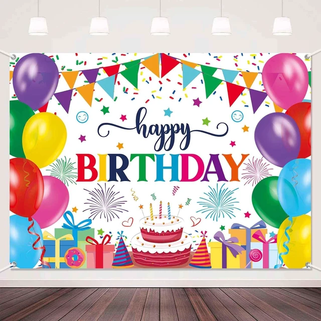 Main image of 7x5ft Colorful Happy Birthday Banner Backdrop Large Birthday Party Decorations Supplies for Kids Women Men Indoor Outdoor Rainbow Balloons Photography Background Cloth Reusable