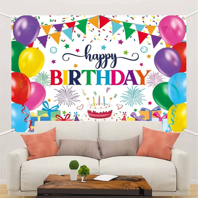 Alt view image 5 of 7 - 7x5ft Colorful Happy Birthday Banner Backdrop Large Birthday Party Decorations Supplies for Kids Women Men Indoor Outdoor Rainbow Balloons Photography Background Cloth Reusable