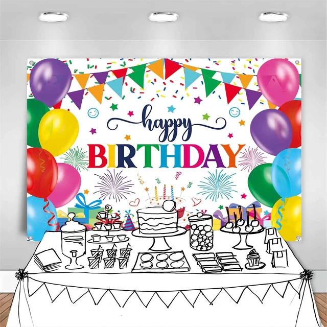 Alt view image 6 of 7 - 7x5ft Colorful Happy Birthday Banner Backdrop Large Birthday Party Decorations Supplies for Kids Women Men Indoor Outdoor Rainbow Balloons Photography Background Cloth Reusable