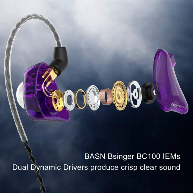 Alt view image 2 of 7 - Bsinger BC100 in Ear Monitor Headphone with Dual Drivers, Clear Purple Noise Isolation Dynamic Drivers IEM Earphone with Detachable MMCX Cable for Singer Musician Drummer,Secure Fit Gaming Earbud