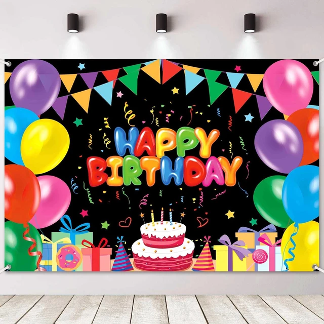 Alt view image 2 of 7 - 7x5ft Happy Birthday Backdrop Banner Colorful Birthday Decorations Happy Birthday Sign Balloon Photo Backdrop for Kids Boys Girls, Reusable Photography Background Party Supplies Indoor Outdoor