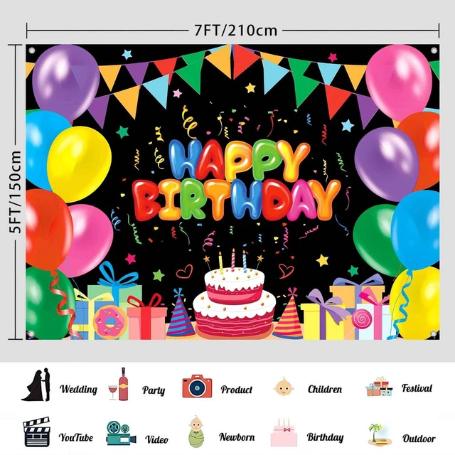 Alt view image 3 of 7 - 7x5ft Happy Birthday Backdrop Banner Colorful Birthday Decorations Happy Birthday Sign Balloon Photo Backdrop for Kids Boys Girls, Reusable Photography Background Party Supplies Indoor Outdoor