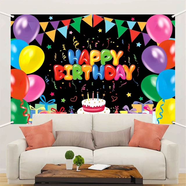 Alt view image 4 of 7 - 7x5ft Happy Birthday Backdrop Banner Colorful Birthday Decorations Happy Birthday Sign Balloon Photo Backdrop for Kids Boys Girls, Reusable Photography Background Party Supplies Indoor Outdoor