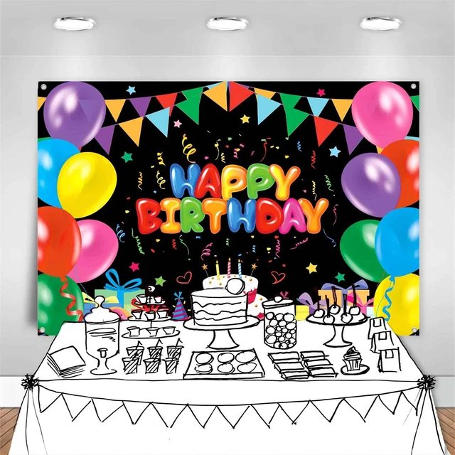 Alt view image 5 of 7 - 7x5ft Happy Birthday Backdrop Banner Colorful Birthday Decorations Happy Birthday Sign Balloon Photo Backdrop for Kids Boys Girls, Reusable Photography Background Party Supplies Indoor Outdoor