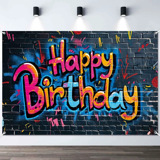 Alt view image 2 of 7 - 7x5ft Graffiti Birthday Party Backdrop Colorful Happy Birthday Banner for Girls Boys Street Art Spray Paint Wall Photography Background Graffiti Party Decorations Supplies