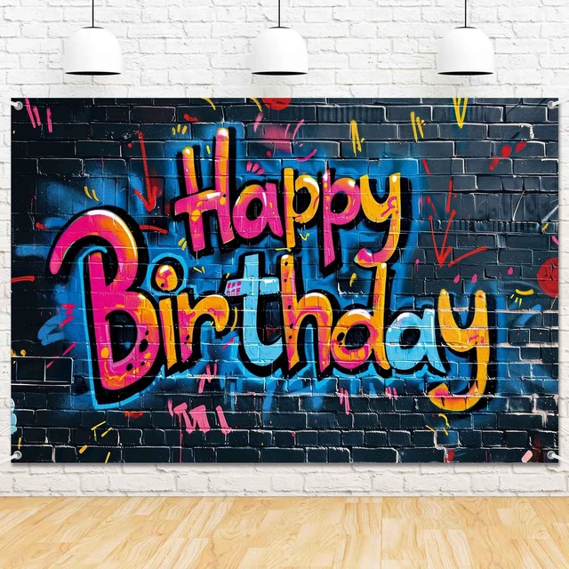 Alt view image 4 of 7 - 7x5ft Graffiti Birthday Party Backdrop Colorful Happy Birthday Banner for Girls Boys Street Art Spray Paint Wall Photography Background Graffiti Party Decorations Supplies