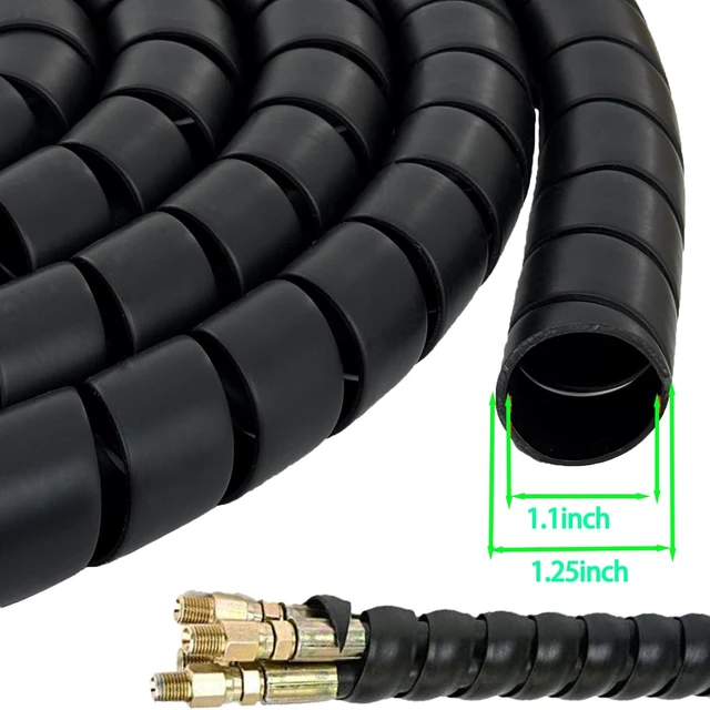 Alt view image 5 of 7 - Spiral Wrap Cable Protector 1.25in ODx10ft +1.5in ODx10ft Pre-Cut Length Safe Hose Protector to Avoid Wear Extend Life for Hydraulic Pneumatic Hose ((2PCS Black 1.25" +1.5" OD))