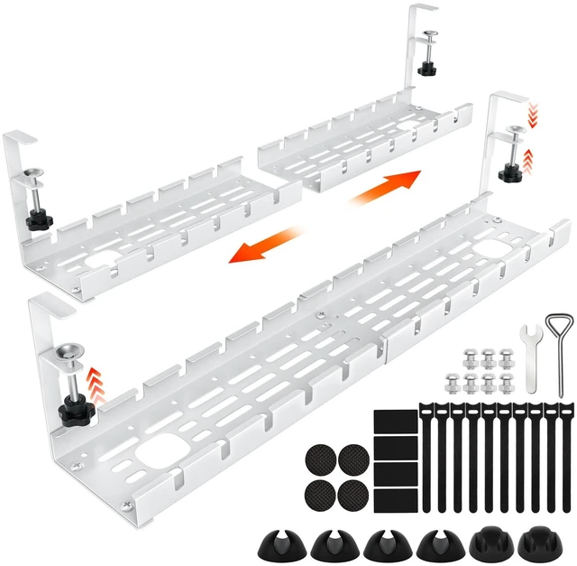 Main image of Cable Management Under Desk, 15.7"-31" Retractable Cable Management Tray, No Drilling Cord Organizer with Clamp for Desk, Under Table Wire Management Tray for Home Office -White