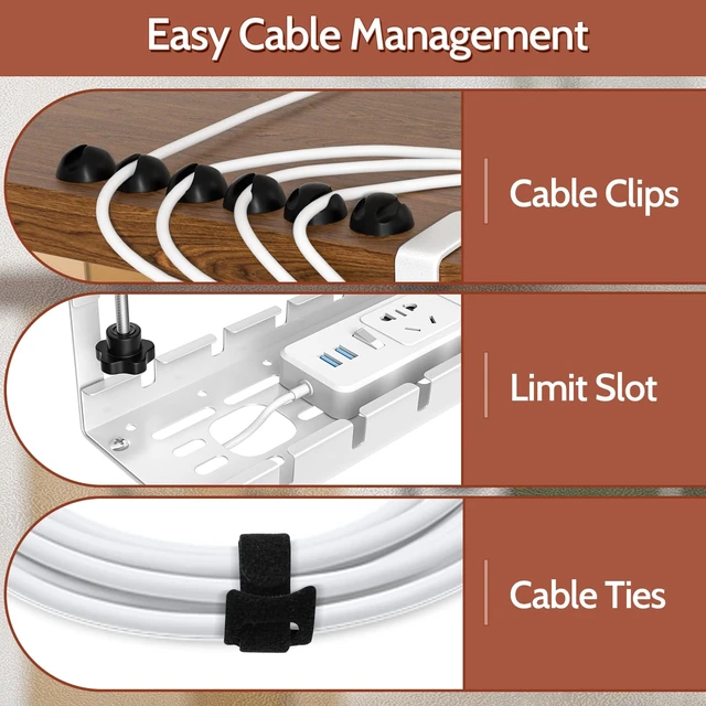 Alt view image 6 of 7 - Cable Management Under Desk, 15.7"-31" Retractable Cable Management Tray, No Drilling Cord Organizer with Clamp for Desk, Under Table Wire Management Tray for Home Office -White