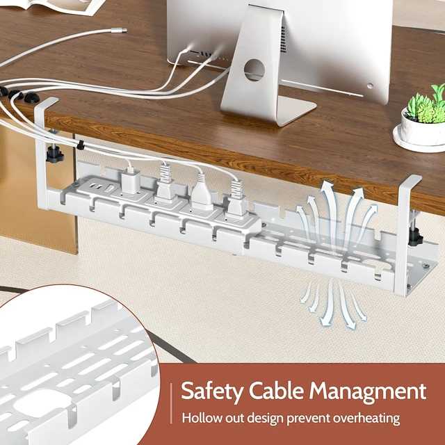 Alt view image 7 of 7 - Cable Management Under Desk, 15.7"-31" Retractable Cable Management Tray, No Drilling Cord Organizer with Clamp for Desk, Under Table Wire Management Tray for Home Office -White