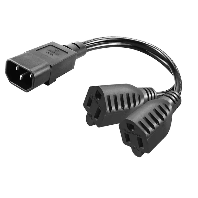Alt view image 4 of 4 - C14 to Dual NEMA5-15R Y Splitter Power Plug Cord,IEC 320 C14 Male to 2XNEMA5-15R Splitter Power Cable Cord,30cm