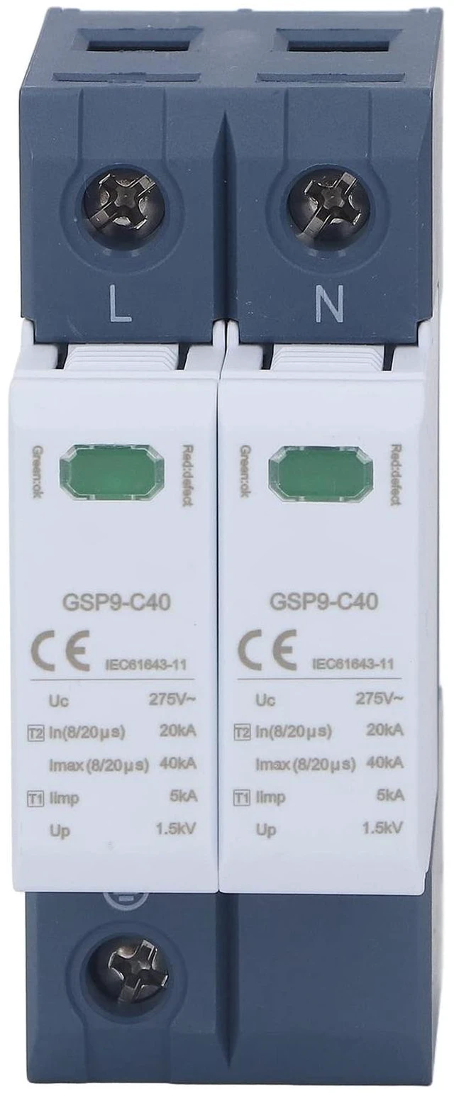 Main image of 2P Surge Protective Device, Low Voltage Protector Arrester Device 40KA 275V AC, Flame Retardant PC, DIN Rail Mount, Lightning Protection System, Home Office Use