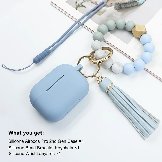 Alt view image 6 of 7 - Compatible with Airpods Pro 2nd Generation Case Cover 2022, Soft Silicone Protective Cover with Bracelet Keychain for Apple Airpods Pro 2 Case for Women (Sky Blue)