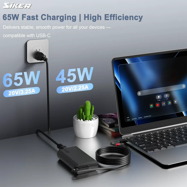Alt view image 3 of 7 - 65W USB C Laptop Charger, Replacement for Lenovo ThinkPad T14 T14s T15 T16 X1 Carbon Gen 6-12, Yoga, Chromebook, Type C Fast Charging Power Adapter AC Cord