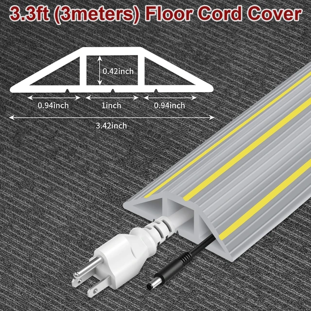 Alt view image 2 of 7 - Floor Cord Cover 3.3 ft, Cord Covers for Wires on Floor, Extension Cable Cover 3 Channels Cord Hider Floor Cable Management, Heavy Duty PVC Duct, Gray