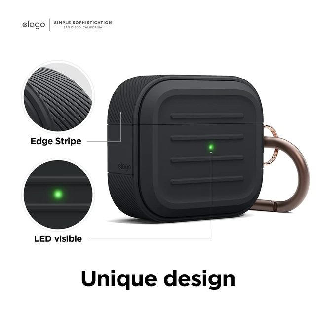 Alt view image 4 of 7 - Armor Case for AirPods 3 Carabiner Included, Supports Wireless Charging, Shock Resistant, Easily Cleaned (Black)