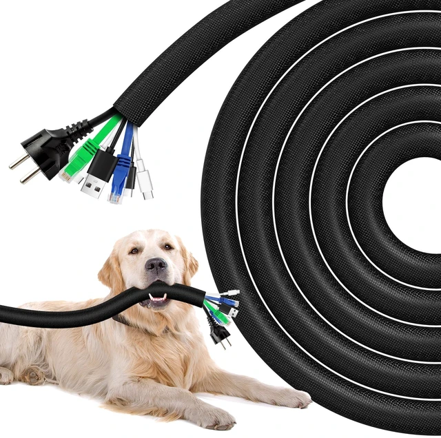 Main image of Cable Sleeve, 10ft - 1.2 inch Dog Cat Cord Protector for Pets, Black Cord Cover for Pets, Flexible Cord Protector from Pets Chewing, Bite-Resistant Cable Wire Management for USB, Power, TV Cords