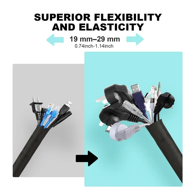 Alt view image 2 of 6 - Cable Sleeve, 10ft - 1.2 inch Dog Cat Cord Protector for Pets, Black Cord Cover for Pets, Flexible Cord Protector from Pets Chewing, Bite-Resistant Cable Wire Management for USB, Power, TV Cords