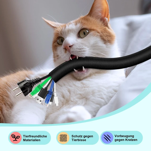 Alt view image 5 of 6 - Cable Sleeve, 10ft - 1.2 inch Dog Cat Cord Protector for Pets, Black Cord Cover for Pets, Flexible Cord Protector from Pets Chewing, Bite-Resistant Cable Wire Management for USB, Power, TV Cords