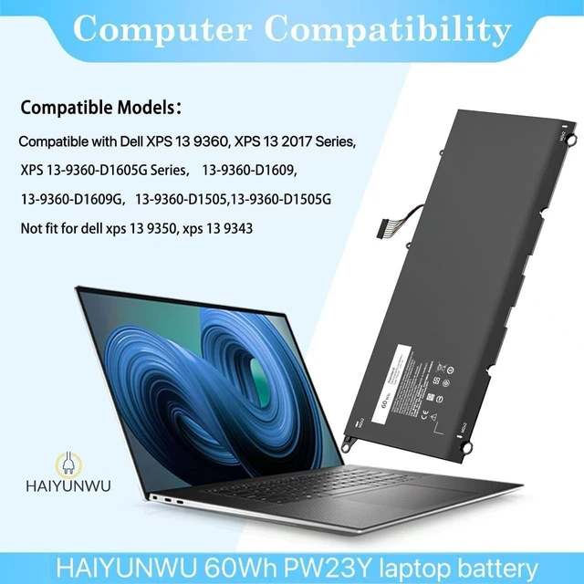 Alt view image 5 of 6 - PW23Y Laptop Battery for Dell XPS 13 9360 Compatible with P54G002 13-9360-D1605T/G D1609/G D1705/G D1805T TP1GT(0TP1GT) RNP72(0RNP72) XPS 13 9360 battery