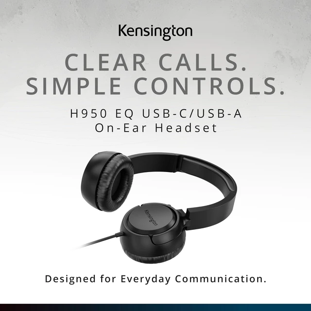 Alt view image 2 of 7 - H950 EQ USB-C/USB-A On-Ear Headset with Noise-Cancelling Mic, Flip-to-Mute, in-Line Controls, Microsoft Teams & Zoom Compatible (K97468WW)