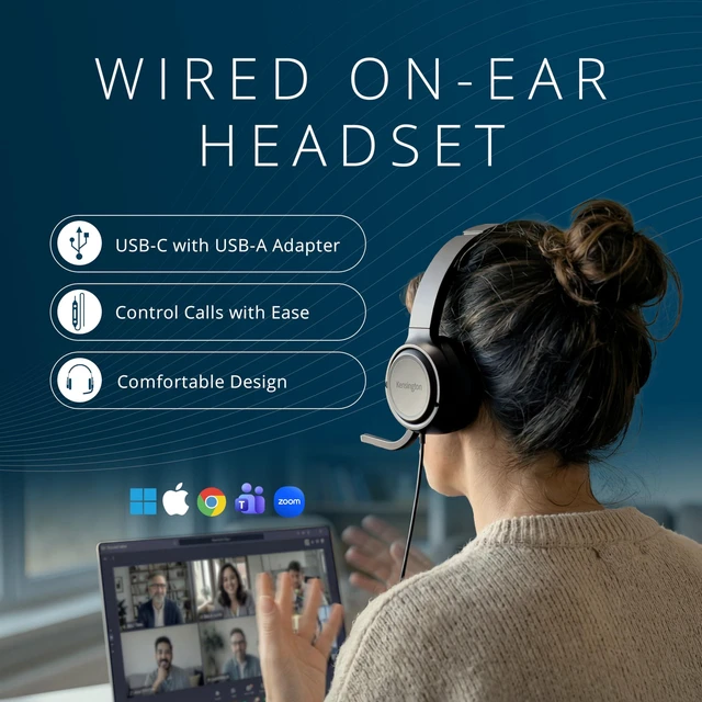 Alt view image 3 of 7 - H950 EQ USB-C/USB-A On-Ear Headset with Noise-Cancelling Mic, Flip-to-Mute, in-Line Controls, Microsoft Teams & Zoom Compatible (K97468WW)