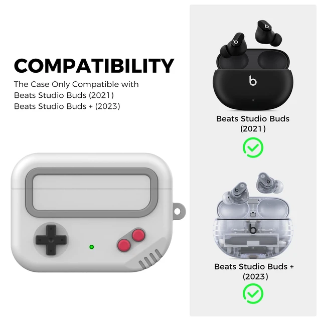 Alt view image 2 of 7 - for Beats Studio Buds (+Plus) Case Silicone Game Design Retro gaming style, wireless charging, full protection, carabiner included, Light gray