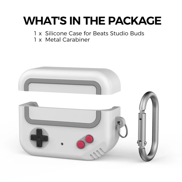 Alt view image 7 of 7 - for Beats Studio Buds (+Plus) Case Silicone Game Design Retro gaming style, wireless charging, full protection, carabiner included, Light gray
