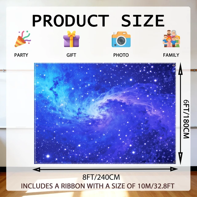 Alt view image 2 of 7 - Space Backdrop Theme Photo Background Birthday Party (Galaxy, 8x6 Ft)