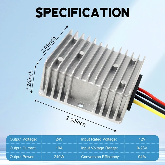 Alt view image 2 of 7 - 10A 240W DC Step Up Converter 12V to 24V DC Voltage Regulator, Power Adapter Voltage Booster IP68 Waterproof, Power Supply Module Boost Transformer for Car Truck Vehicle Boat