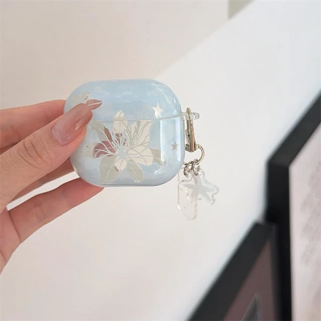 Alt view image 2 of 7 - Compatible for AirPods Pro 3 Case Soft TPU with Cleaner Kit Cute Summer Blue Clear Lily Flowers Aesthetic Design Shockproof Keychain Cover for Girls Woman-Blue Clear Lily