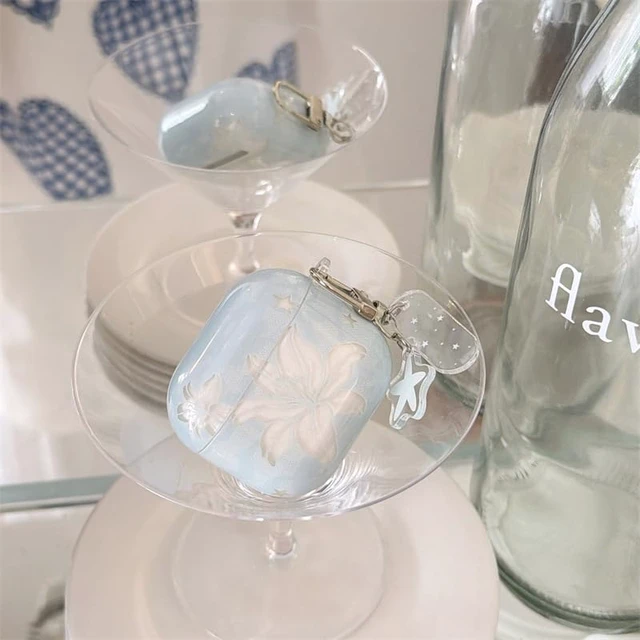 Alt view image 6 of 7 - Compatible for AirPods Pro 3 Case Soft TPU with Cleaner Kit Cute Summer Blue Clear Lily Flowers Aesthetic Design Shockproof Keychain Cover for Girls Woman-Blue Clear Lily