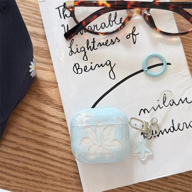 Alt view image 7 of 7 - Compatible for AirPods Pro 3 Case Soft TPU with Cleaner Kit Cute Summer Blue Clear Lily Flowers Aesthetic Design Shockproof Keychain Cover for Girls Woman-Blue Clear Lily