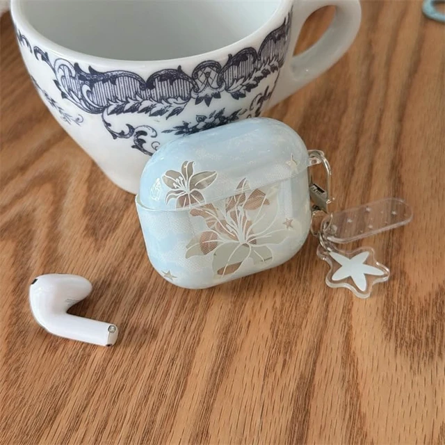 Alt view image 5 of 7 - Compatible for AirPods Pro 3 Case Soft TPU with Cleaner Kit Cute Summer Blue Clear Lily Flowers Aesthetic Design Shockproof Keychain Cover for Girls Woman-Blue Clear Lily