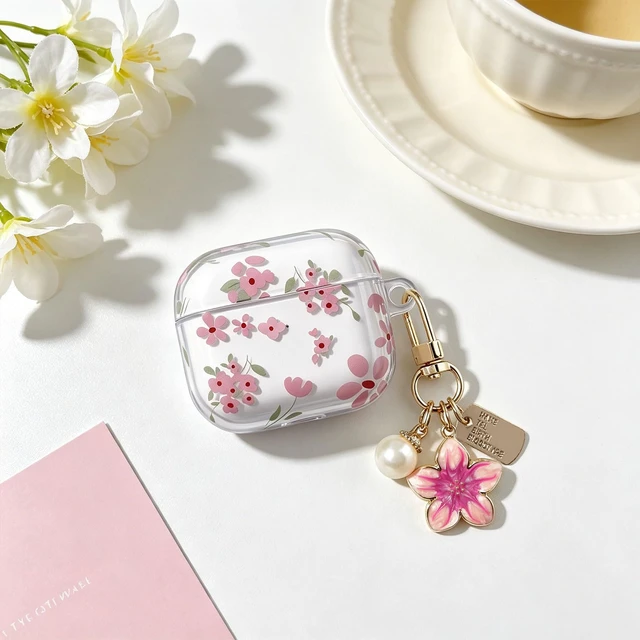 Alt view image 2 of 7 - Compatible for AirPods Pro 3 Case Soft TPU with Cleaner Kit Cute Flowers Aesthetic Design Printed Lily Flower Shockproof Keychain Cover for Girls Woman-Floral