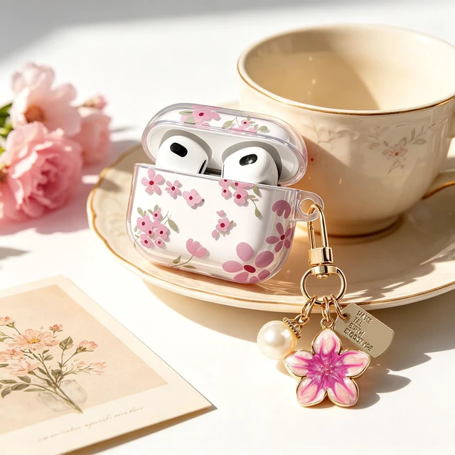 Alt view image 3 of 7 - Compatible for AirPods Pro 3 Case Soft TPU with Cleaner Kit Cute Flowers Aesthetic Design Printed Lily Flower Shockproof Keychain Cover for Girls Woman-Floral