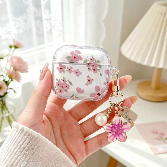 Alt view image 4 of 7 - Compatible for AirPods Pro 3 Case Soft TPU with Cleaner Kit Cute Flowers Aesthetic Design Printed Lily Flower Shockproof Keychain Cover for Girls Woman-Floral