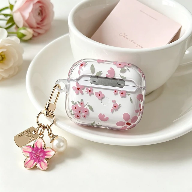 Alt view image 6 of 7 - Compatible for AirPods Pro 3 Case Soft TPU with Cleaner Kit Cute Flowers Aesthetic Design Printed Lily Flower Shockproof Keychain Cover for Girls Woman-Floral