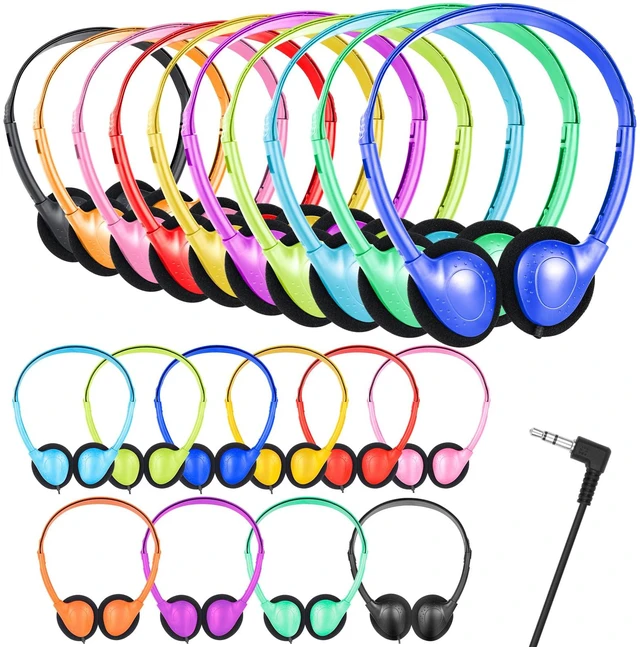Main image of 25 Pack Bulk Headphones for Classroom Students Kids,Wired On Ear Headphones for School Testing Library Online Learning Boys Girls Teens Adults,3.5mm Jack for Laptop Computer Multi Color