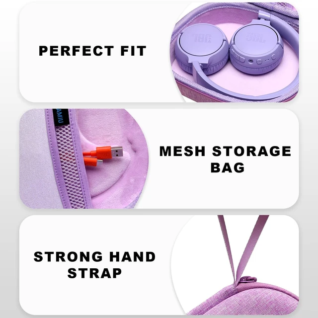 Alt view image 3 of 7 - Hard Case for JBL Headphones, Purple Compatible with JBL Junior 320/ 320BT/Junior 470NC/JR 460NC/ Tune 520BT 510BT 720BT 770NC 670NC/ Live 670NC 770NC Headphone
